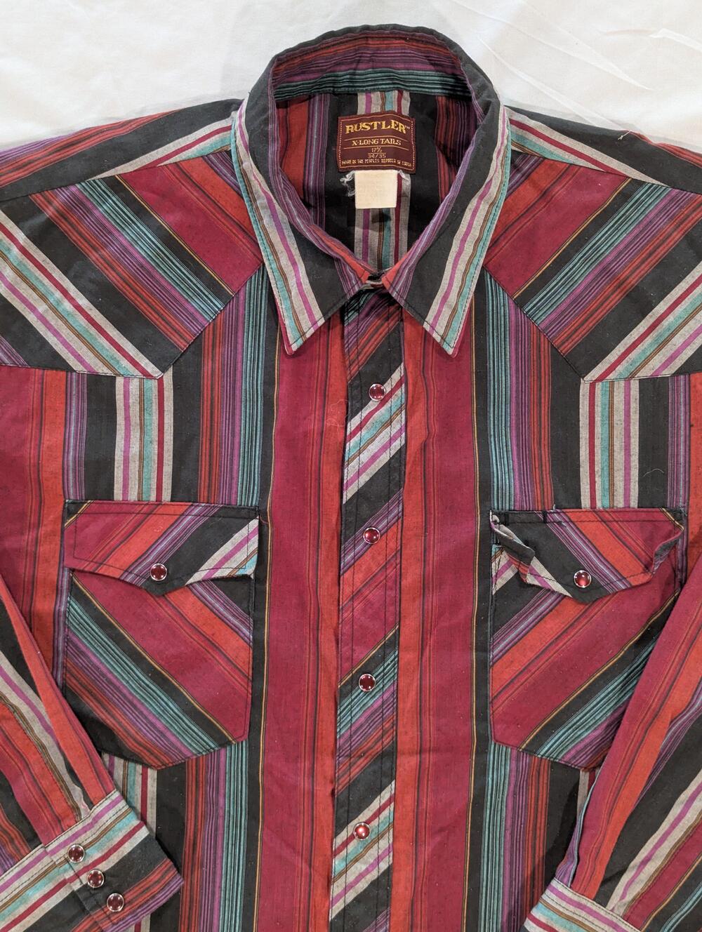 Vintage Rustler Shirt Mens XL Multicolor Long Sleeve Western Snap Pockets